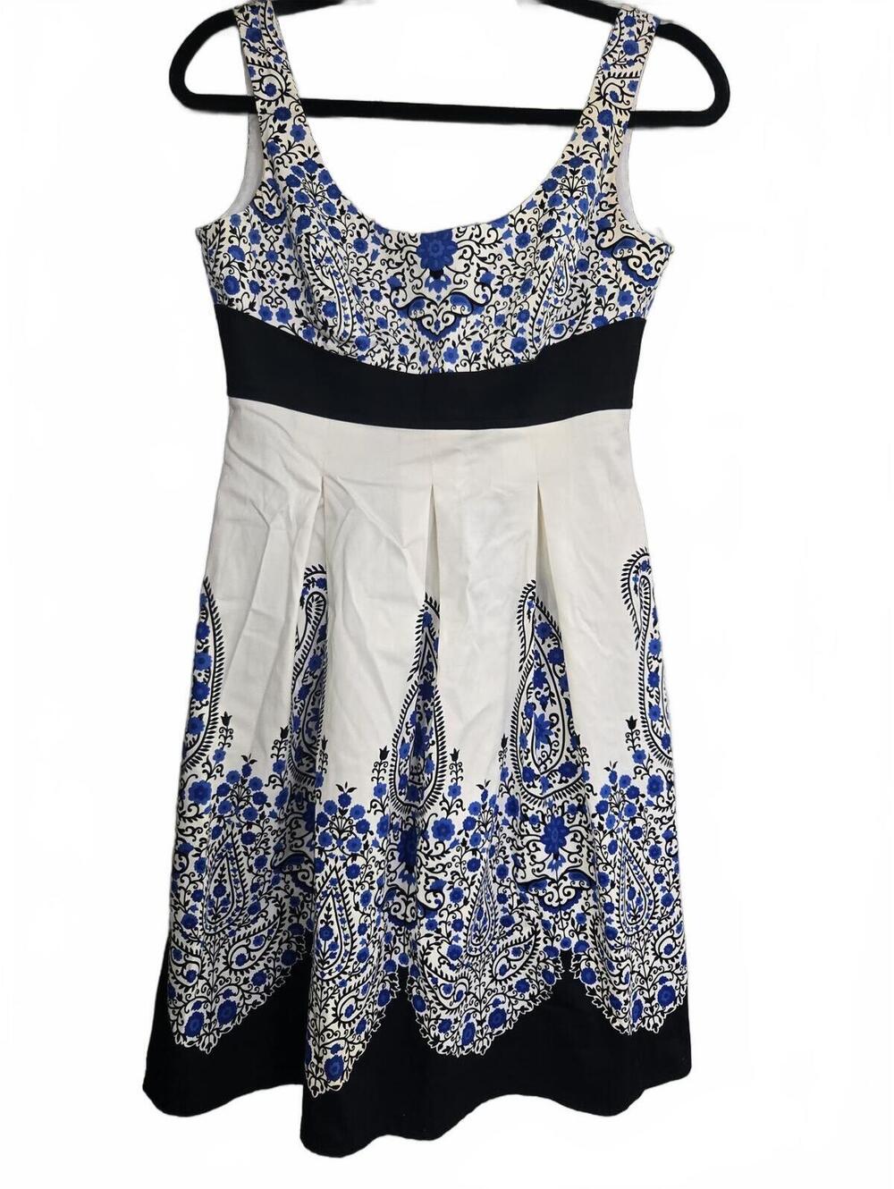 London Times Women's Fit & Flare Paisley Floral Dress Size 6P Blue/White
